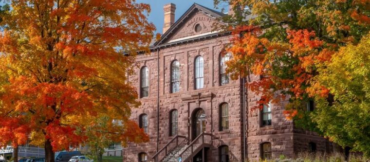 View of the historic Bayfield Courthouse, a popular local attraction